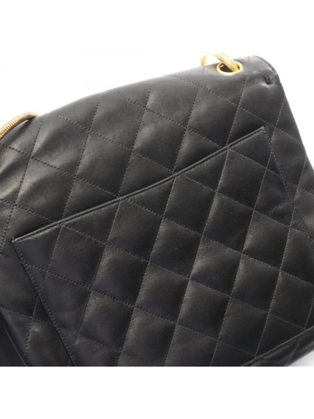 Chanel Shoulder Bag Quilted Black Lambskin CC Logo Snake Chain